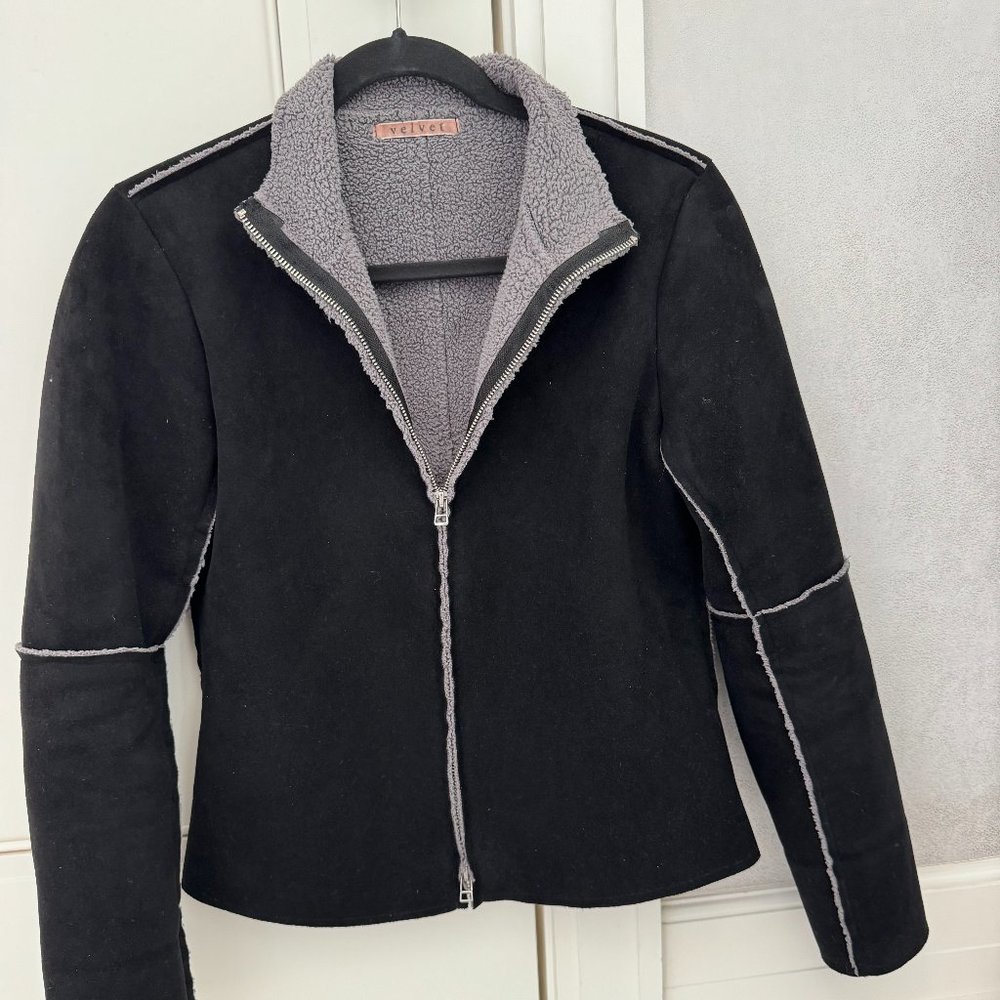 Velvet by Graham & Spencer Black Fitted Lux Sherpa Zip-Up Coat